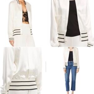 Alexis Cream Bomber Jacket With Striped Ribbed Trim